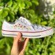 Renkli Çiçek Desenli Özel Nakışlı Beyaz Sneaker Renkli Çiçek Desenli Özel Nakışlı Beyaz Sneaker
