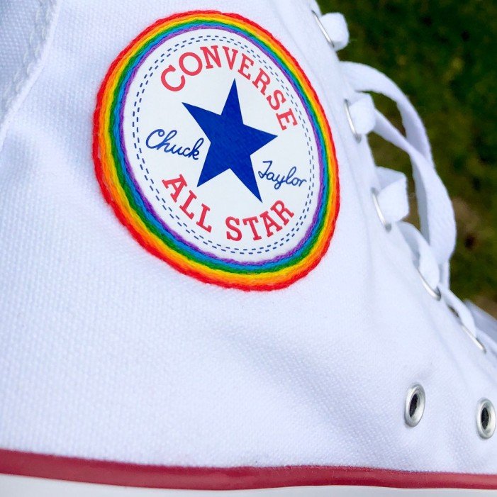Renkli Çiçek Desenli Özel Nakışlı Beyaz Sneaker Renkli Çiçek Desenli Özel Nakışlı Beyaz Sneaker