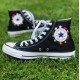 Renkli Çiçek Desenli Özel Nakışlı Siyah Sneaker Renkli Çiçek Desenli Özel Nakışlı Siyah Sneaker