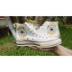 Renkli Çiçek Desenli Özel Nakışlı Beyaz Sneaker Renkli Çiçek Desenli Özel Nakışlı Beyaz Sneaker