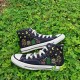 Renkli Çiçek Desenli Özel Nakışlı Siyah Sneaker Renkli Çiçek Desenli Özel Nakışlı Siyah Sneaker