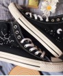 Ay ve Yıldız Desenli Özel Nakışlı Siyah Sneaker