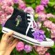 Renkli Çiçek Desenli Özel Nakışlı Siyah Sneaker Renkli Çiçek Desenli Özel Nakışlı Siyah Sneaker