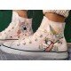 Renkli Çiçek Desenli Özel Nakışlı Beyaz Sneaker Renkli Çiçek Desenli Özel Nakışlı Beyaz Sneaker