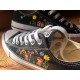 Renkli Çiçek Desenli Özel Nakışlı Siyah Sneaker