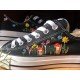 Renkli Çiçek Desenli Özel Nakışlı Siyah Sneaker