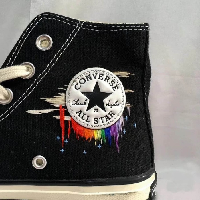 Renkli Çiçek Desenli Özel Nakışlı Siyah Sneaker Renkli Çiçek Desenli Özel Nakışlı Siyah Sneaker