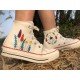 Renkli Çiçek Desenli Özel Nakışlı Beyaz Sneaker Renkli Çiçek Desenli Özel Nakışlı Beyaz Sneaker