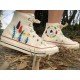 Renkli Çiçek Desenli Özel Nakışlı Beyaz Sneaker Renkli Çiçek Desenli Özel Nakışlı Beyaz Sneaker