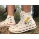 Renkli Çiçek Desenli Özel Nakışlı Beyaz Sneaker Renkli Çiçek Desenli Özel Nakışlı Beyaz Sneaker