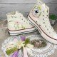 Renkli Çiçek Desenli Özel Nakışlı Beyaz Sneaker Renkli Çiçek Desenli Özel Nakışlı Beyaz Sneaker