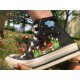 Renkli Çiçek Desenli Özel Nakışlı Siyah Sneaker