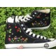 Renkli Çiçek Desenli Özel Nakışlı Siyah Sneaker Renkli Çiçek Desenli Özel Nakışlı Siyah Sneaker