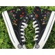 Renkli Çiçek Desenli Özel Nakışlı Siyah Sneaker Renkli Çiçek Desenli Özel Nakışlı Siyah Sneaker