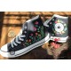 Renkli Çiçek Desenli Özel Nakışlı Siyah Sneaker Renkli Çiçek Desenli Özel Nakışlı Siyah Sneaker