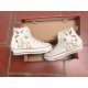 Renkli Çiçek Desenli Özel Nakışlı Beyaz Sneaker Renkli Çiçek Desenli Özel Nakışlı Beyaz Sneaker