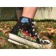 Renkli Çiçek Desenli Özel Nakışlı Siyah Sneaker