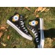 Renkli Çiçek Desenli Özel Nakışlı Siyah Sneaker Renkli Çiçek Desenli Özel Nakışlı Siyah Sneaker