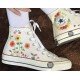 Renkli Çiçek Desenli Özel Nakışlı Beyaz Sneaker Renkli Çiçek Desenli Özel Nakışlı Beyaz Sneaker