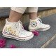 Renkli Çiçek Desenli Özel Nakışlı Beyaz Sneaker Renkli Çiçek Desenli Özel Nakışlı Beyaz Sneaker