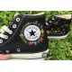 Renkli Çiçek Desenli Özel Nakışlı Siyah Sneaker Renkli Çiçek Desenli Özel Nakışlı Siyah Sneaker
