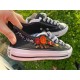 Renkli Çiçek Desenli Özel Nakışlı Siyah Sneaker