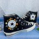 Renkli Çiçek Desenli Özel Nakışlı Siyah Sneaker Renkli Çiçek Desenli Özel Nakışlı Siyah Sneaker
