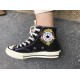 Renkli Çiçek Desenli Özel Nakışlı Siyah Sneaker Renkli Çiçek Desenli Özel Nakışlı Siyah Sneaker