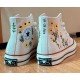 Renkli Çiçek Desenli Özel Nakışlı Beyaz Sneaker Renkli Çiçek Desenli Özel Nakışlı Beyaz Sneaker