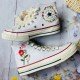 Renkli Çiçek Desenli Özel Nakışlı Beyaz Sneaker Renkli Çiçek Desenli Özel Nakışlı Beyaz Sneaker
