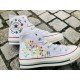 Renkli Çiçek Desenli Özel Nakışlı Beyaz Sneaker Renkli Çiçek Desenli Özel Nakışlı Beyaz Sneaker