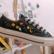 Renkli Çiçek Desenli Özel Nakışlı Siyah Sneaker Renkli Çiçek Desenli Özel Nakışlı Siyah Sneaker