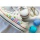 Renkli Çiçek Desenli Özel Nakışlı Beyaz Sneaker Renkli Çiçek Desenli Özel Nakışlı Beyaz Sneaker