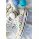 Renkli Çiçek Desenli Özel Nakışlı Beyaz Sneaker Renkli Çiçek Desenli Özel Nakışlı Beyaz Sneaker