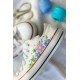 Renkli Çiçek Desenli Özel Nakışlı Beyaz Sneaker Renkli Çiçek Desenli Özel Nakışlı Beyaz Sneaker