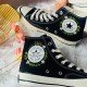 Renkli Çiçek Desenli Özel Nakışlı Siyah Sneaker Renkli Çiçek Desenli Özel Nakışlı Siyah Sneaker