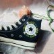 Renkli Çiçek Desenli Özel Nakışlı Siyah Sneaker Renkli Çiçek Desenli Özel Nakışlı Siyah Sneaker