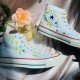 Renkli Çiçek Desenli Özel Nakışlı Beyaz Sneaker Renkli Çiçek Desenli Özel Nakışlı Beyaz Sneaker