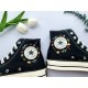 Renkli Çiçek Desenli Özel Nakışlı Siyah Sneaker Renkli Çiçek Desenli Özel Nakışlı Siyah Sneaker