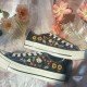 Renkli Çiçek Desenli Özel Nakışlı Siyah Sneaker