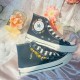 Renkli Çiçek Desenli Özel Nakışlı Siyah Sneaker Renkli Çiçek Desenli Özel Nakışlı Siyah Sneaker