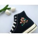 Renkli Çiçek Desenli Özel Nakışlı Siyah Sneaker Renkli Çiçek Desenli Özel Nakışlı Siyah Sneaker