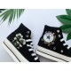 Renkli Çiçek Desenli Özel Nakışlı Siyah Sneaker Renkli Çiçek Desenli Özel Nakışlı Siyah Sneaker