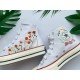 Renkli Çiçek Desenli Özel Nakışlı Beyaz Sneaker Renkli Çiçek Desenli Özel Nakışlı Beyaz Sneaker