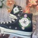 Renkli Çiçek Desenli Özel Nakışlı Siyah Sneaker Renkli Çiçek Desenli Özel Nakışlı Siyah Sneaker