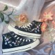 Renkli Çiçek Desenli Özel Nakışlı Siyah Sneaker Renkli Çiçek Desenli Özel Nakışlı Siyah Sneaker