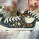 Renkli Çiçek Desenli Özel Nakışlı Siyah Sneaker