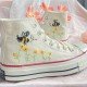 Renkli Çiçek Desenli Özel Nakışlı Beyaz Sneaker Renkli Çiçek Desenli Özel Nakışlı Beyaz Sneaker