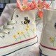 Renkli Çiçek Desenli Özel Nakışlı Beyaz Sneaker Renkli Çiçek Desenli Özel Nakışlı Beyaz Sneaker