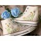 Renkli Çiçek Desenli Özel Nakışlı Beyaz Sneaker Renkli Çiçek Desenli Özel Nakışlı Beyaz Sneaker